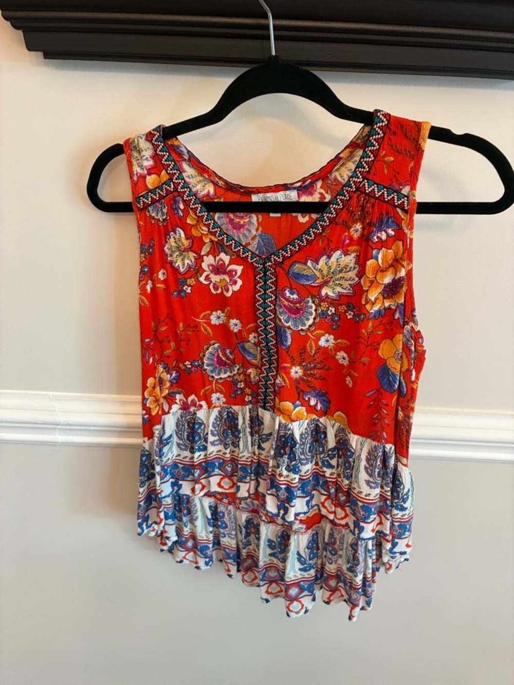 Patrons of Peace Red Floral Tiered Boho Tank